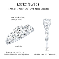 3 Stone Round Moissanite Crossover Engagement Ring