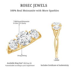 3 Stone Round Moissanite Crossover Engagement Ring