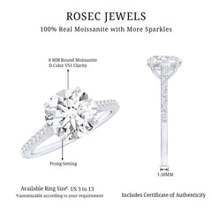 Certified Moissanite Round Cut Solitaire Ring with Side Stones