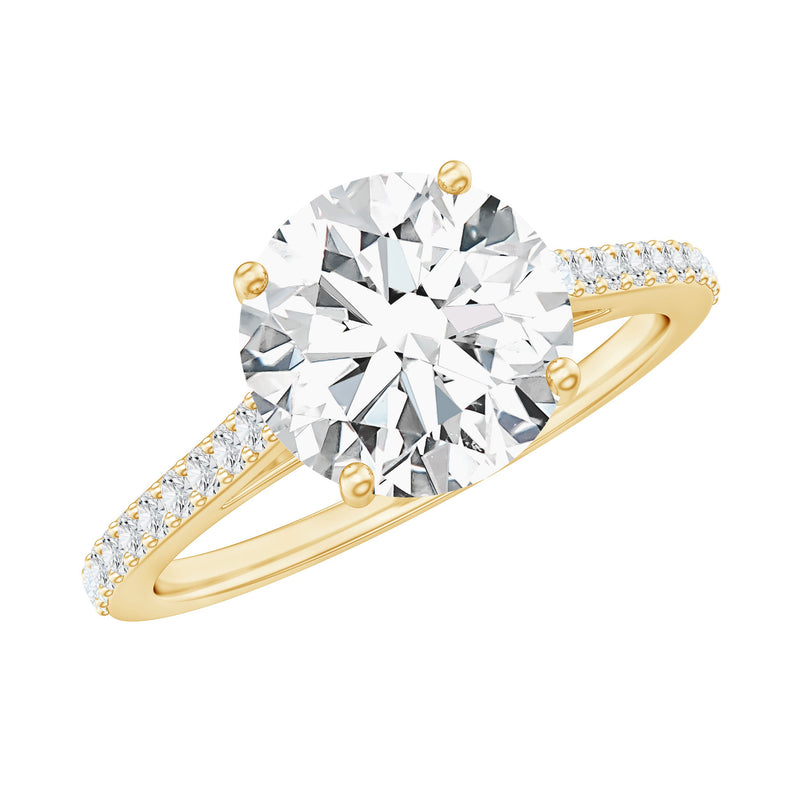 Certified Moissanite Round Cut Solitaire Ring with Side Stones