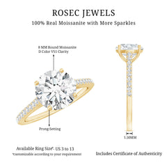 Certified Moissanite Round Cut Solitaire Ring with Side Stones