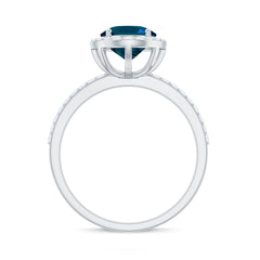 8X10mm Oval Cut London Blue Topaz Oblong Engagement Ring with Diamond Halo