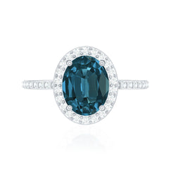 8X10mm Oval Cut London Blue Topaz Oblong Engagement Ring with Diamond Halo