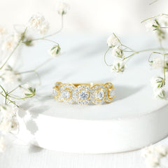 1.25 CT Round Cut Moissanite Halo Classic Band Ring