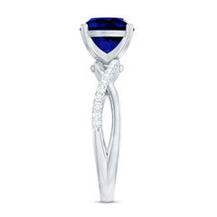 Certified 2.7 Carat Cushion Cut Lab Grown Blue Sapphire Engagement Ring with Diamond