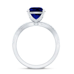 Certified 2.7 Carat Cushion Cut Lab Grown Blue Sapphire Engagement Ring with Diamond