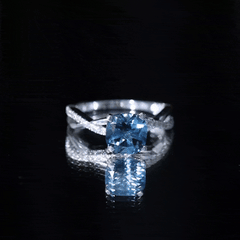 8mm Cushion Cut London Blue Topaz Solitaire Engagement Ring with Diamond Crossover Shank
