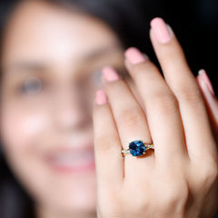 8mm Cushion Cut London Blue Topaz Solitaire Engagement Ring with Diamond Crossover Shank