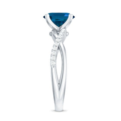 6X8mm Oval Cut London Blue Topaz Solitaire Engagement Ring with Diamond Spiral Shank