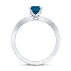6X8mm Oval Cut London Blue Topaz Solitaire Engagement Ring with Diamond Spiral Shank
