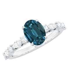 6X8mm Oval Cut London Blue Topaz Vintage Engagement Ring with Real Diamond