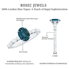 6X8mm Oval Cut London Blue Topaz Vintage Engagement Ring with Real Diamond