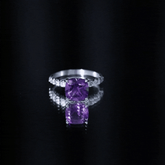 Cushion Cut Amethyst Solitaire Engagement Ring with Diamond