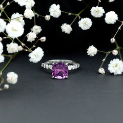 Cushion Cut Amethyst Solitaire Engagement Ring with Diamond