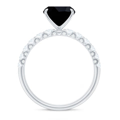 Cushion Cut Created Black Diamond and Diamond Solitaire Ring