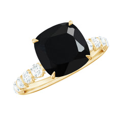 Cushion Cut Created Black Diamond and Diamond Solitaire Ring