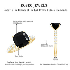 Cushion Cut Created Black Diamond and Diamond Solitaire Ring