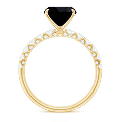 Cushion Cut Created Black Diamond and Diamond Solitaire Ring