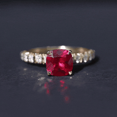 Cushion Cut Lab Grown Ruby Solitaire Ring with Diamond