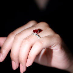 Cushion Cut Lab Grown Ruby Solitaire Ring with Diamond