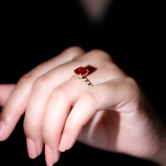 Cushion Cut Lab Grown Ruby Solitaire Ring with Diamond