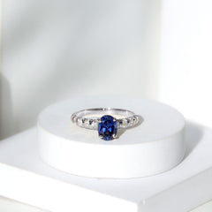 Certified 1.5 Carat Oval Lab Grown Blue Sapphire Engagement Ring with Diamond