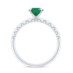 Natural 6X8mm Emerald Oval Engagement Ring with Diamond Side Stones