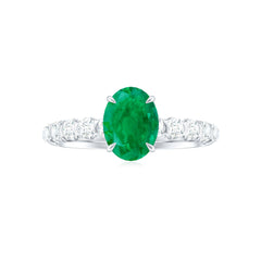 Natural 6X8mm Emerald Oval Engagement Ring with Diamond Side Stones