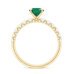 Natural 6X8mm Emerald Oval Engagement Ring with Diamond Side Stones