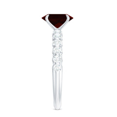 Certified Natural Garnet Oval Engagement Ring with Diamond Side Stones