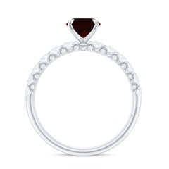 Certified Natural Garnet Oval Engagement Ring with Diamond Side Stones