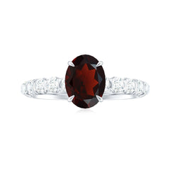 Certified Natural Garnet Oval Engagement Ring with Diamond Side Stones