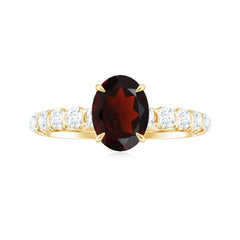 Certified Natural Garnet Oval Engagement Ring with Diamond Side Stones
