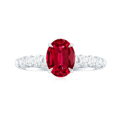 Certified 1.5 Carat Lab Grown Ruby Oval Engagement Ring with Diamond