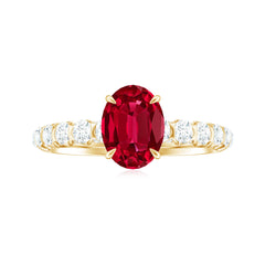 Certified 1.5 Carat Lab Grown Ruby Oval Engagement Ring with Diamond