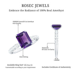 Solitaire Amethyst Engagement Ring with Diamond