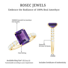 Solitaire Amethyst Engagement Ring with Diamond