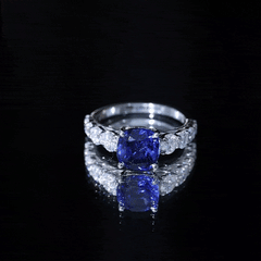 Certified 2.75 Carat Lab Grown Blue Sapphire Cushion Cut Engagement Ring with Moissanite