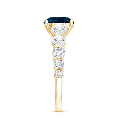8mm Cushion Cut London Blue Topaz Solitaire Engagement Ring with Moissanite Side Stones