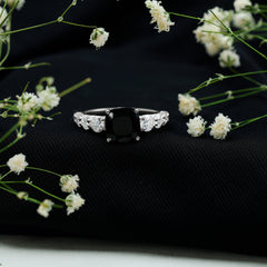 Lab Grown Black Diamond Solitaire Ring with Moissanite