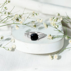 Lab Grown Black Diamond Solitaire Ring with Moissanite