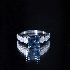 8mm Asscher Cut London Blue Topaz Solitaire Engagement Ring with Moissanite