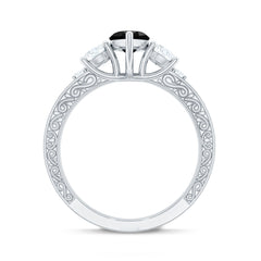 Vintage Inspired Lab Grown Black Diamond Solitaire Ring with Moissanite