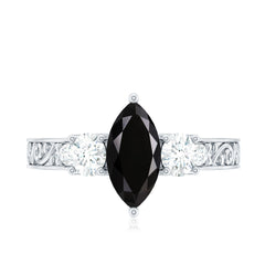 Vintage Inspired Lab Grown Black Diamond Solitaire Ring with Moissanite