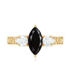 Vintage Inspired Lab Grown Black Diamond Solitaire Ring with Moissanite