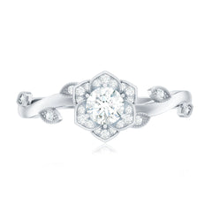Natural Diamond Flower Engagement Ring For Women