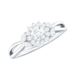 Diamond Flower Engagement Ring with Split Shank