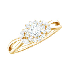 Diamond Flower Engagement Ring with Split Shank