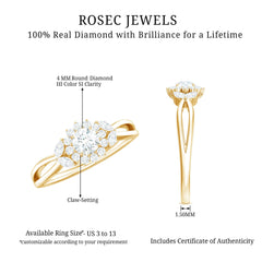 Diamond Flower Engagement Ring with Split Shank