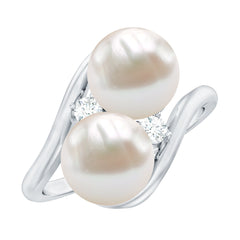Freshwater Pearl Toi Et Moi Bypass Ring with Diamond